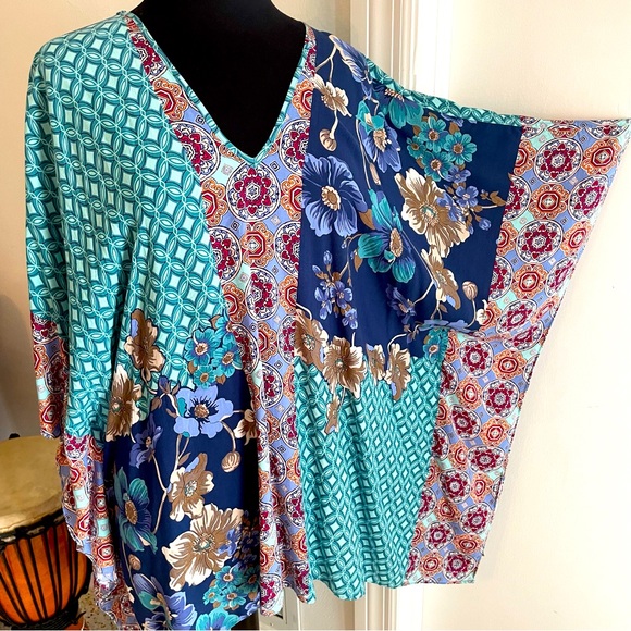 Chico's Tops - Chico’s Caftan! Turquoise Navy Print! Like new! L / XL